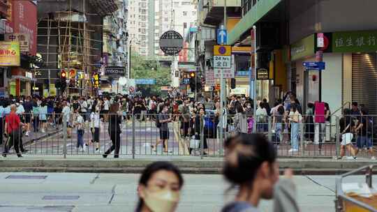 香港旺角街头人头攒动街景