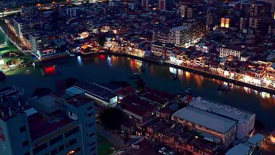 航拍福建厦门思明区沙坡尾城市夜景