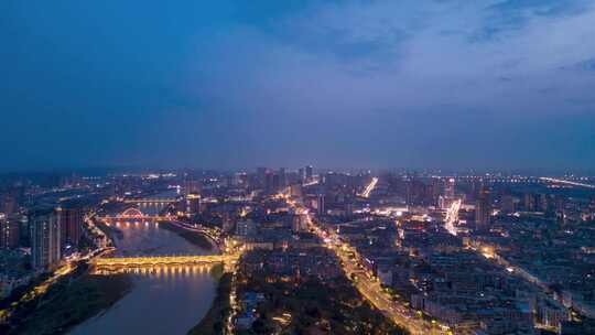 四川德阳蓝调时刻夜景灯光航拍延时