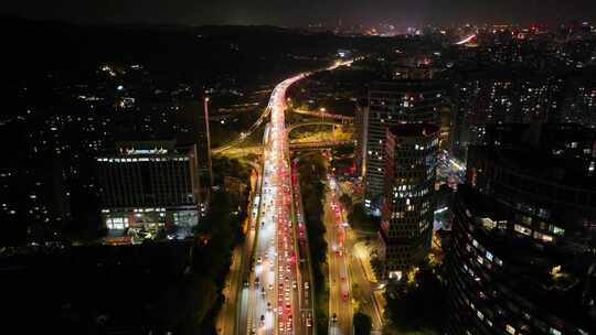 杭州钱塘江复兴立交桥夜晚夜景航拍复兴大桥