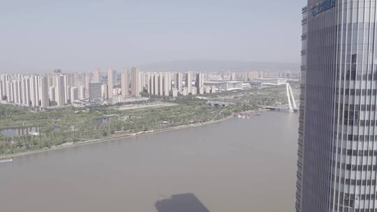 西安浐灞彩虹桥灞河生态区航拍灰片