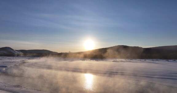 航拍零下30度雪雾中不冻河241218-3