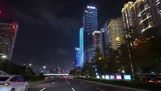 汽车行驶在深圳市区道路街道街景夜景