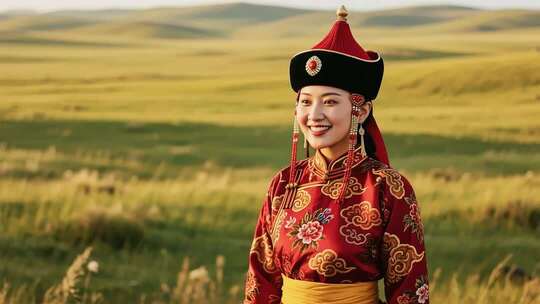 草原身着民族服饰的女子