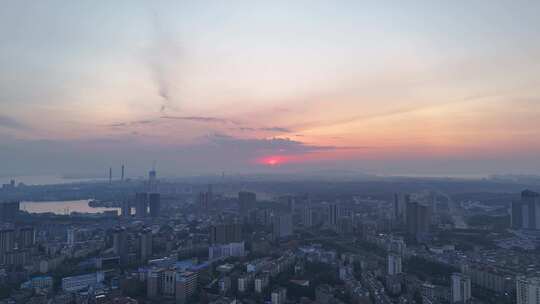 航拍江西九江城市日出