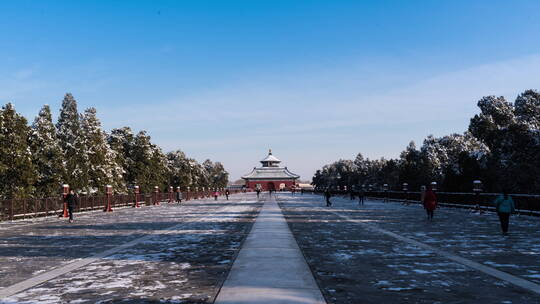 天坛雪景大范围延时视频素材模板下载