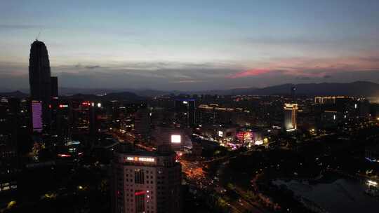 浙江台州城市夜幕降临夜景灯光航拍