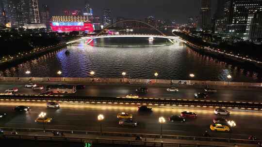 广州大桥夜景航拍车流交通广州大道广州越秀