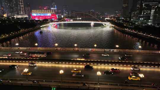 广州大桥夜景航拍车流交通广州大道广州越秀视频素材模板下载