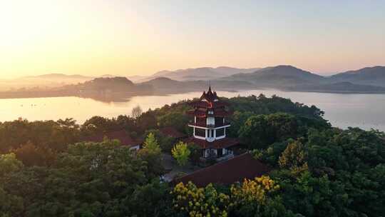 天目湖 状元阁 航拍 景点 旅游 溧阳