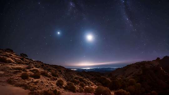 山间夜空繁星与月光景象