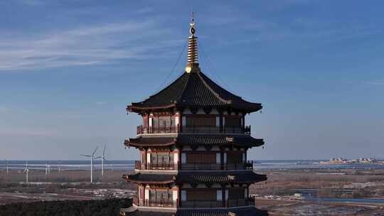 古风塔楼航拍 古寺 古榙寺庙