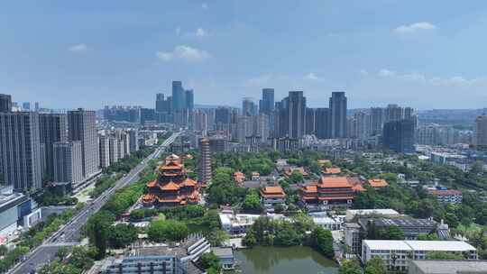 福州西禅古寺航拍城市寺庙古建筑景观风景