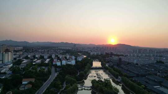 航拍潍坊青州古城夕阳晚霞