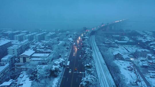 【航拍】武汉长江大桥09_清晨雪景