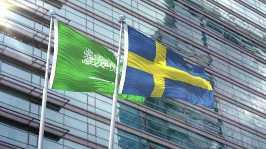 沙特阿拉伯国旗vs瑞典国旗视频素材模板下载