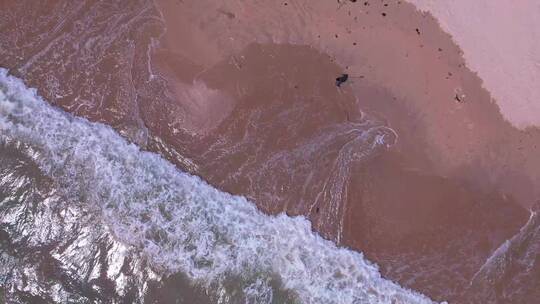 西冲海滩航拍顶视图人走动视频素材模板下载