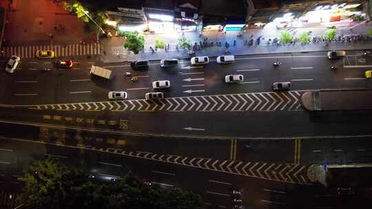 广州夜晚城市道路航拍