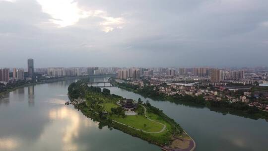 湖南衡阳东洲岛湘江城市风光航拍