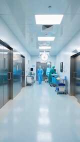 医护人员推送手术床于医院走廊高清在线视频素材下载