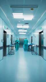 医护人员推送手术床于医院走廊高清在线视频素材下载