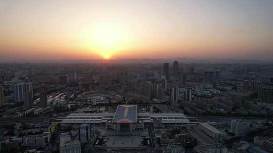 河北保定火车站日落晚霞夕阳航拍