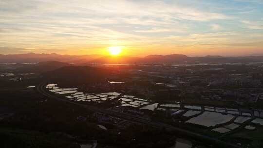 4k广东绿水青山水库乡村日出自然风光