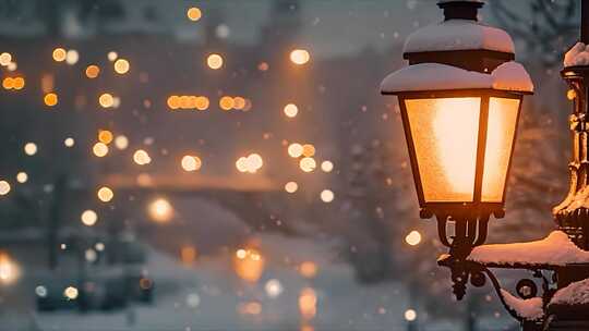 唯美城市雪景下雪天夜晚夜景素材原创视频素材模板下载