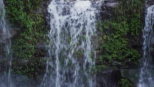 瀑布岩壁流水苔藓视频素材模板下载