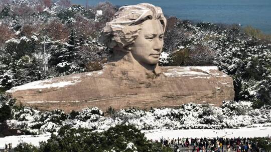 长沙城市雪景橘子洲洲头雪景视频素材模板下载