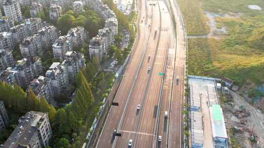 杭州萧山区彩虹快速路城市风景航拍