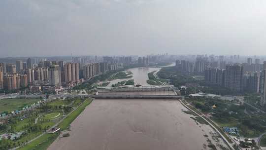 四川德阳大景绵远河风光航拍