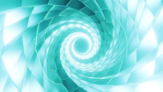 发光霓虹螺旋抽象隧道的3D动画