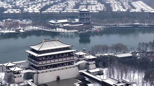 西安大唐芙蓉园雪景视频素材模板下载