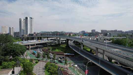 江苏南京城市拥堵交通新庄立交桥航拍