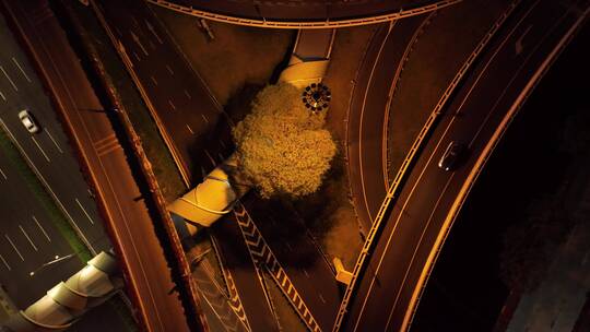 夜景航拍立交深圳空城无车