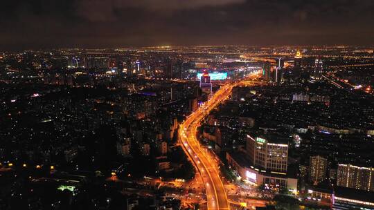 魔都上海中环车水马龙夜景延时视频素材模板下载