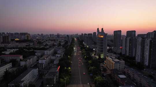 山东青州城市日落晚霞夕阳航拍