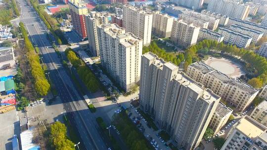 航拍陕西城市现代化发展建筑