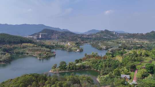 四川达州莲花湖湿地公园航拍