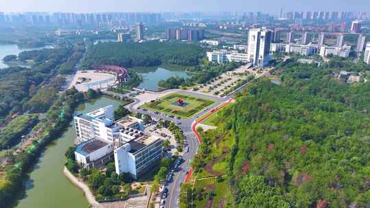 江西南昌大学前湖校区校园航拍风景风光素材