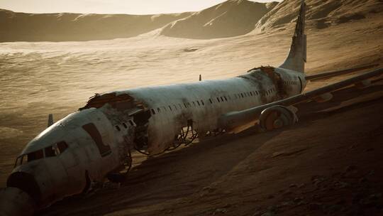 沙漠中被遗弃的飞机视频素材模板下载