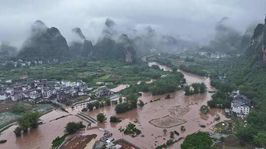 桂林夏季暴雨洪水航拍