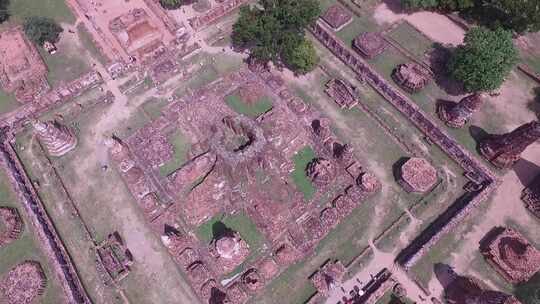 泰国大城府寺庙佛像建筑航拍