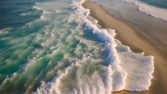 航拍海浪拍打沙滩画面