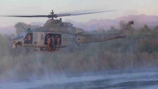 直升机跳进一个小湖视频素材模板下载