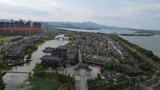 航拍湖南常德柳叶湖旅游度假区大唐司马