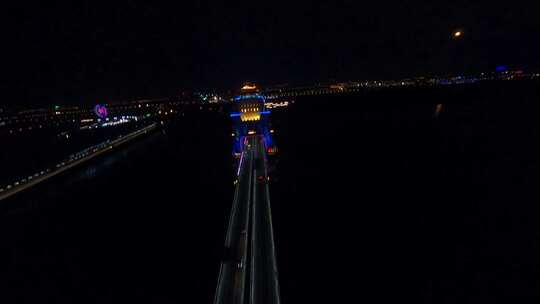 穿越机航拍扬州万福大桥夜景
