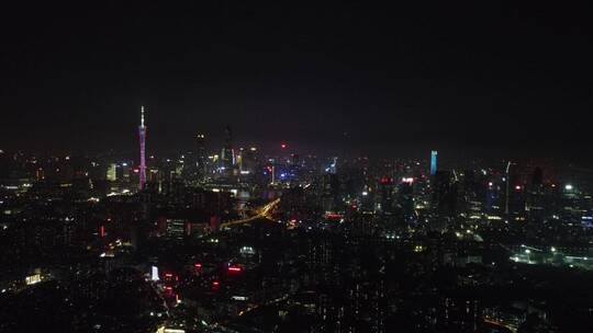 广东省广州市市中心城市夜景天际线航拍