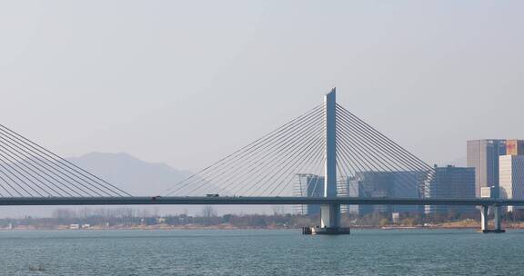 杭州富阳区富春大桥城市CBD风光